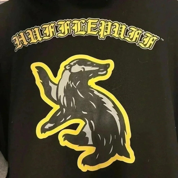 Harry Potter Hufflepuff Varsity Letterman Jacket Hoodie Men's X-Large Black Gray - Picture 3 of 6